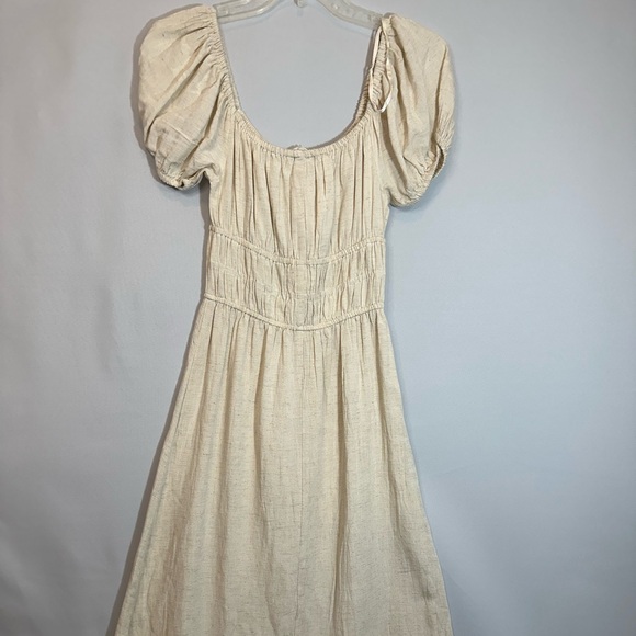 Sim & Sam Womens Size XS Smocked MIDI Milkmaid Dress Cream Puff Sleeve Dress NWT - Picture 7 of 11